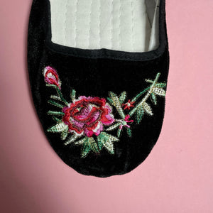 Velvet Embroidery Mary Jane - Black