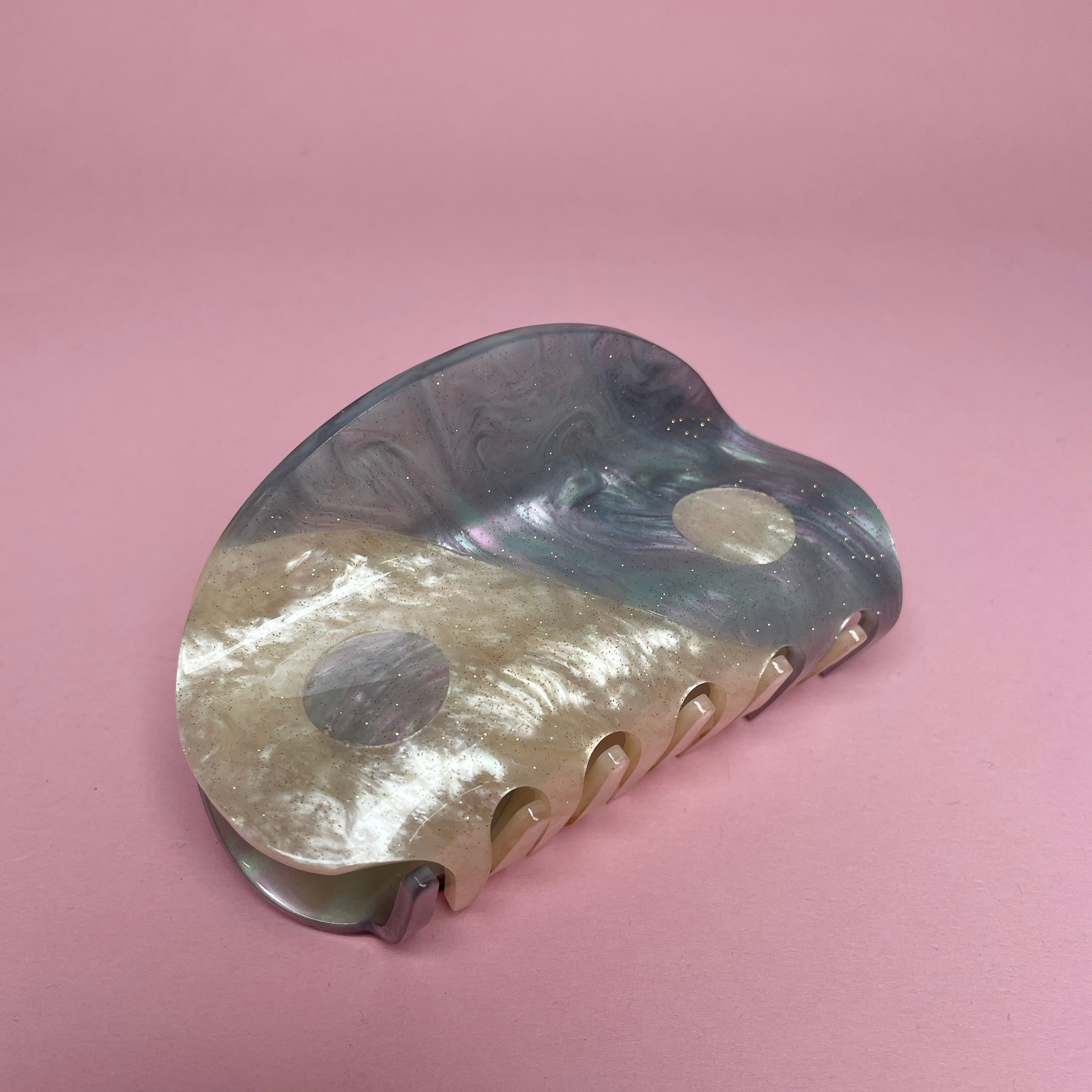 Yin Yang Hair Clip - Blue/White/Pink Shimmer