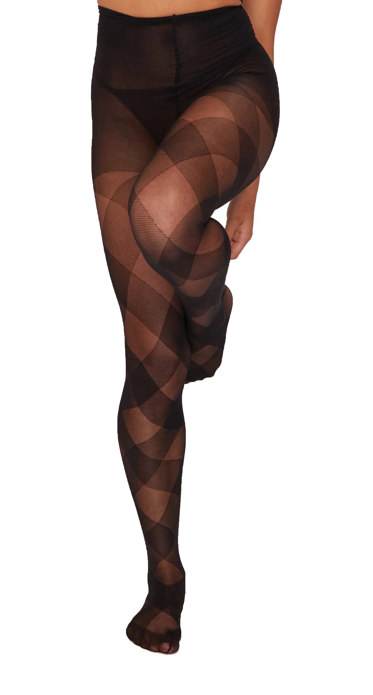 PM Diagonal Check Sheer Tights - Black — billede 2 af 2