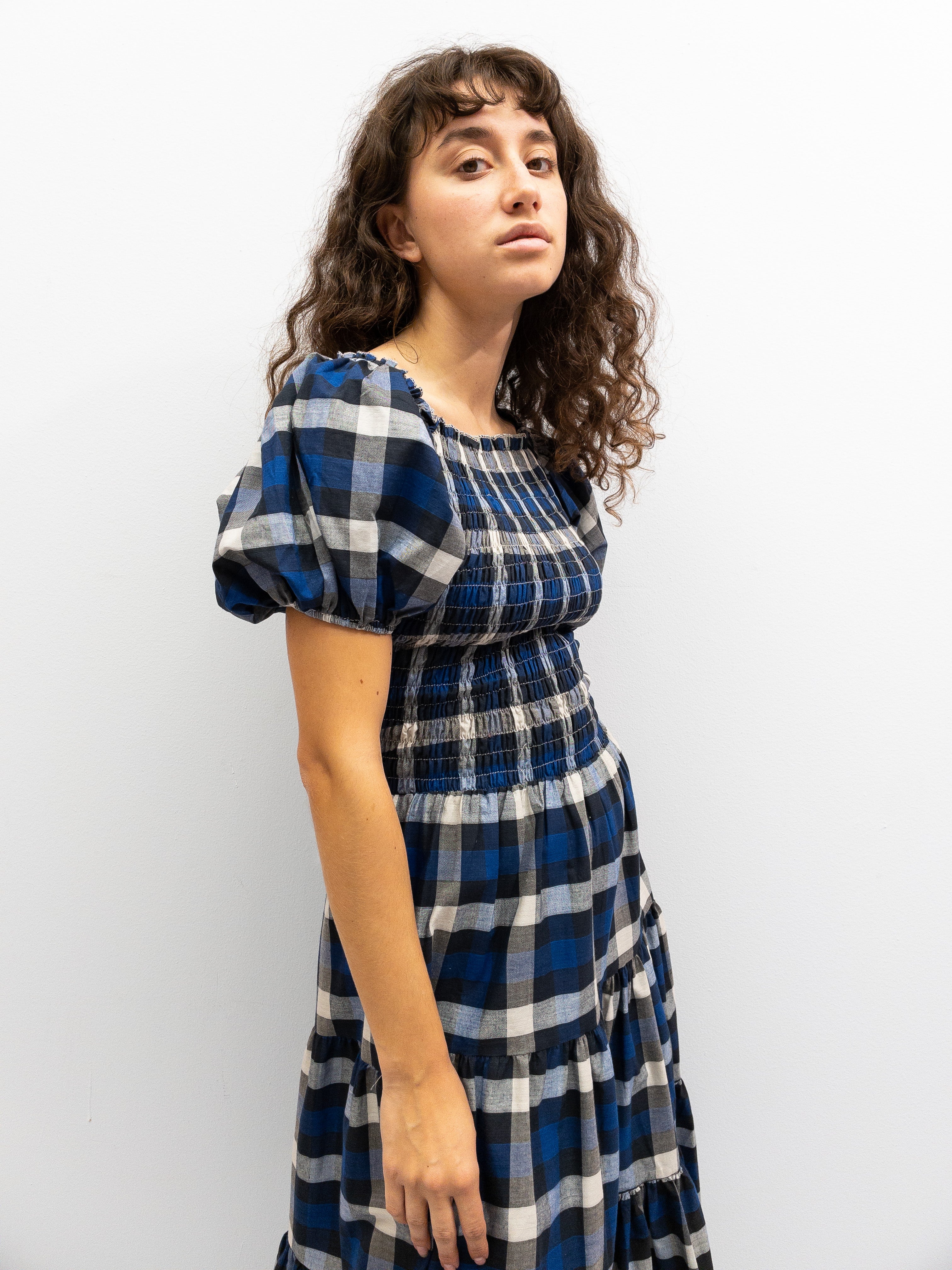Off Shoulder Smock Dress Short - Mørkeblå Tern