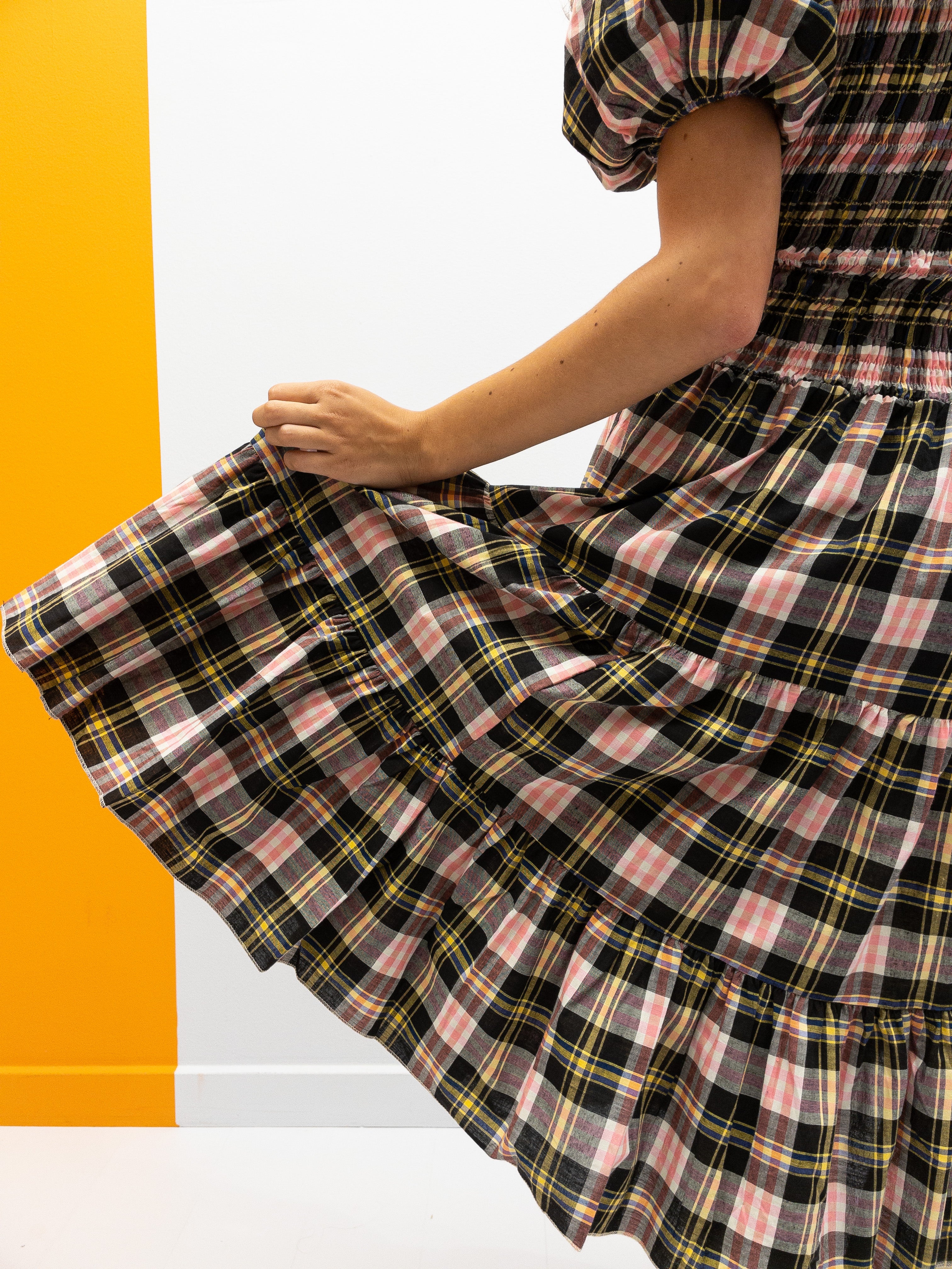 Off Shoulder Smock Dress Short - Lyserød/Gule Tern