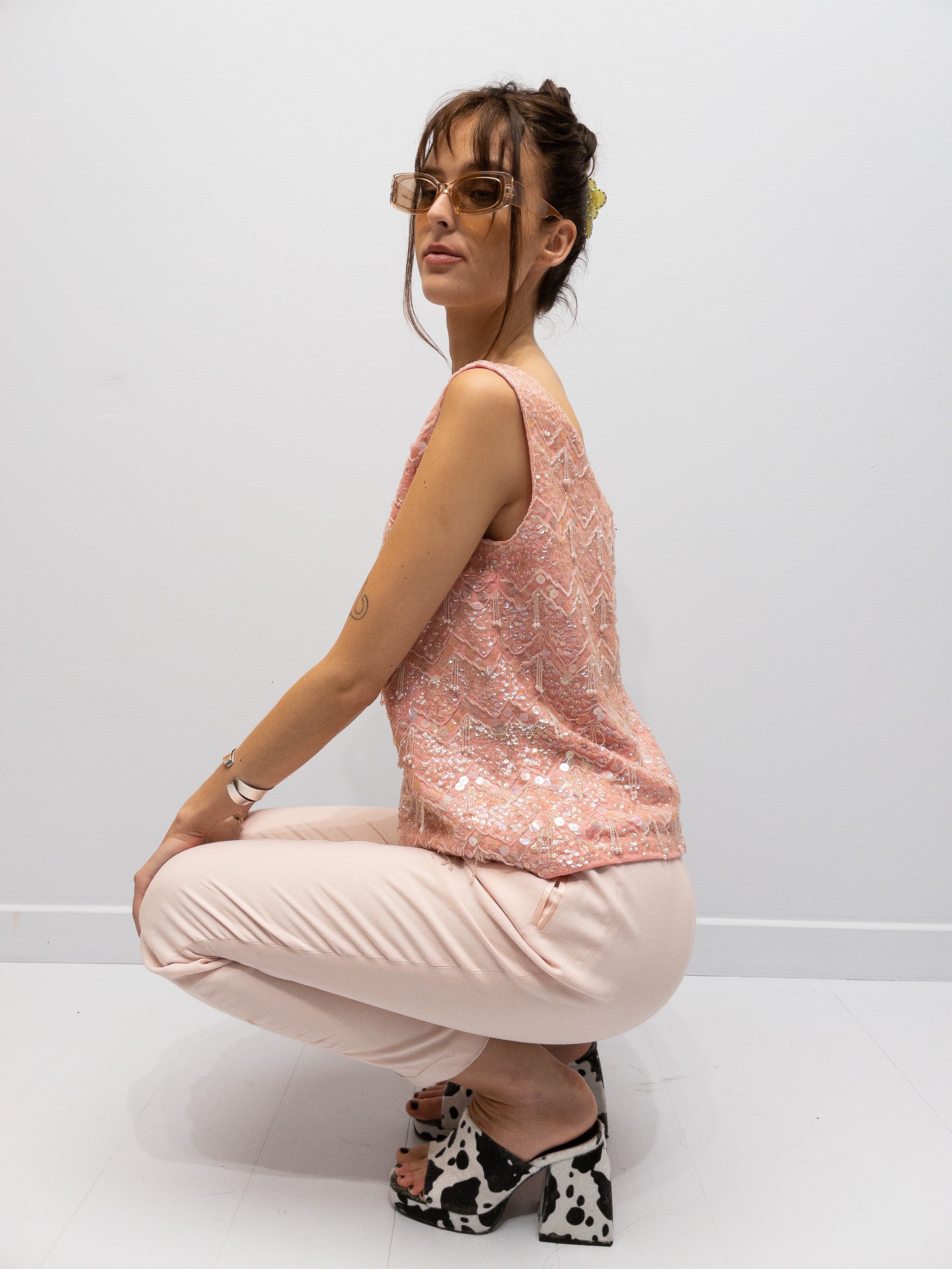 Lyserød Vintage Paillet Top