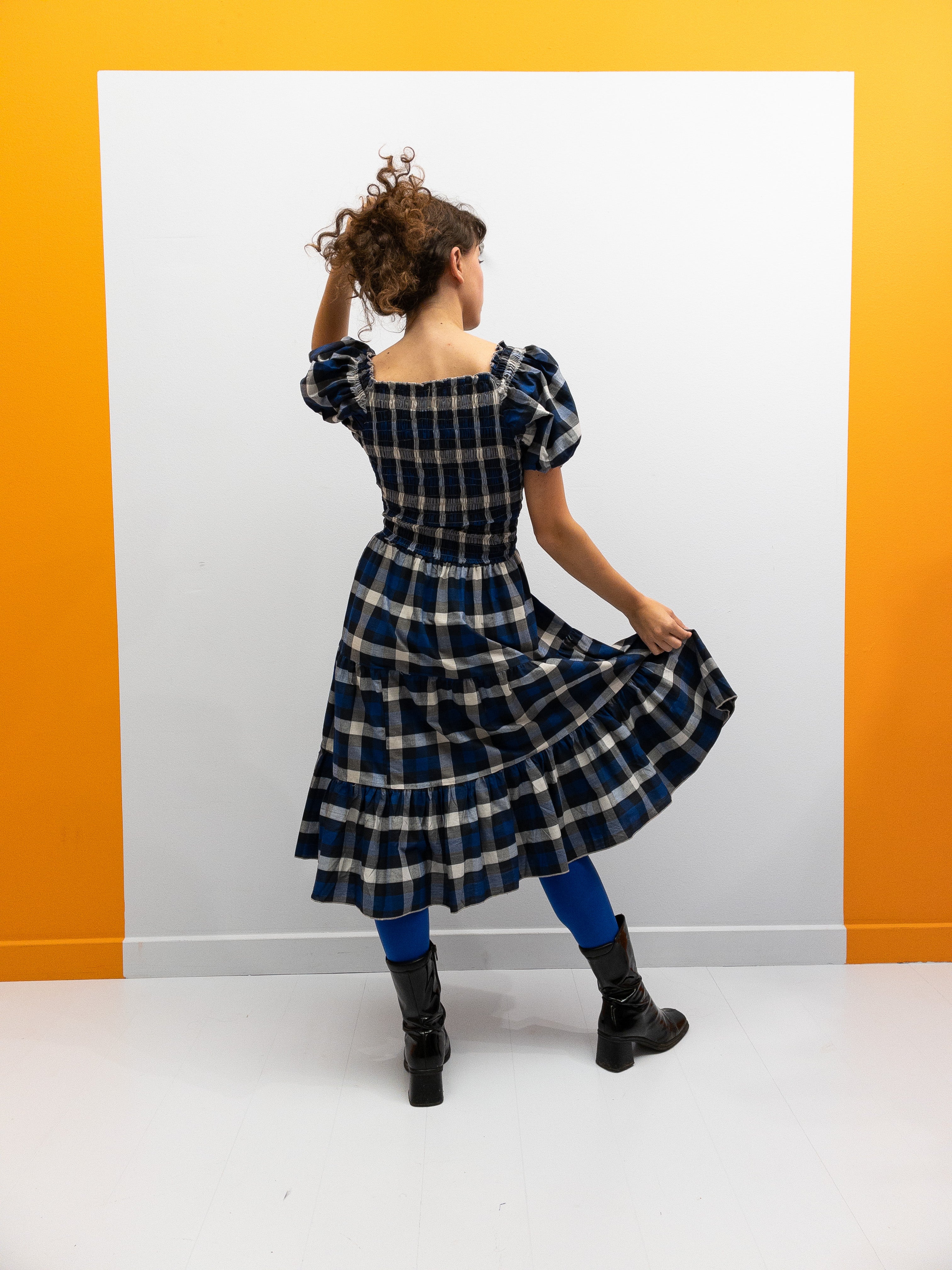 Off Shoulder Smock Dress Short - Mørkeblå Tern