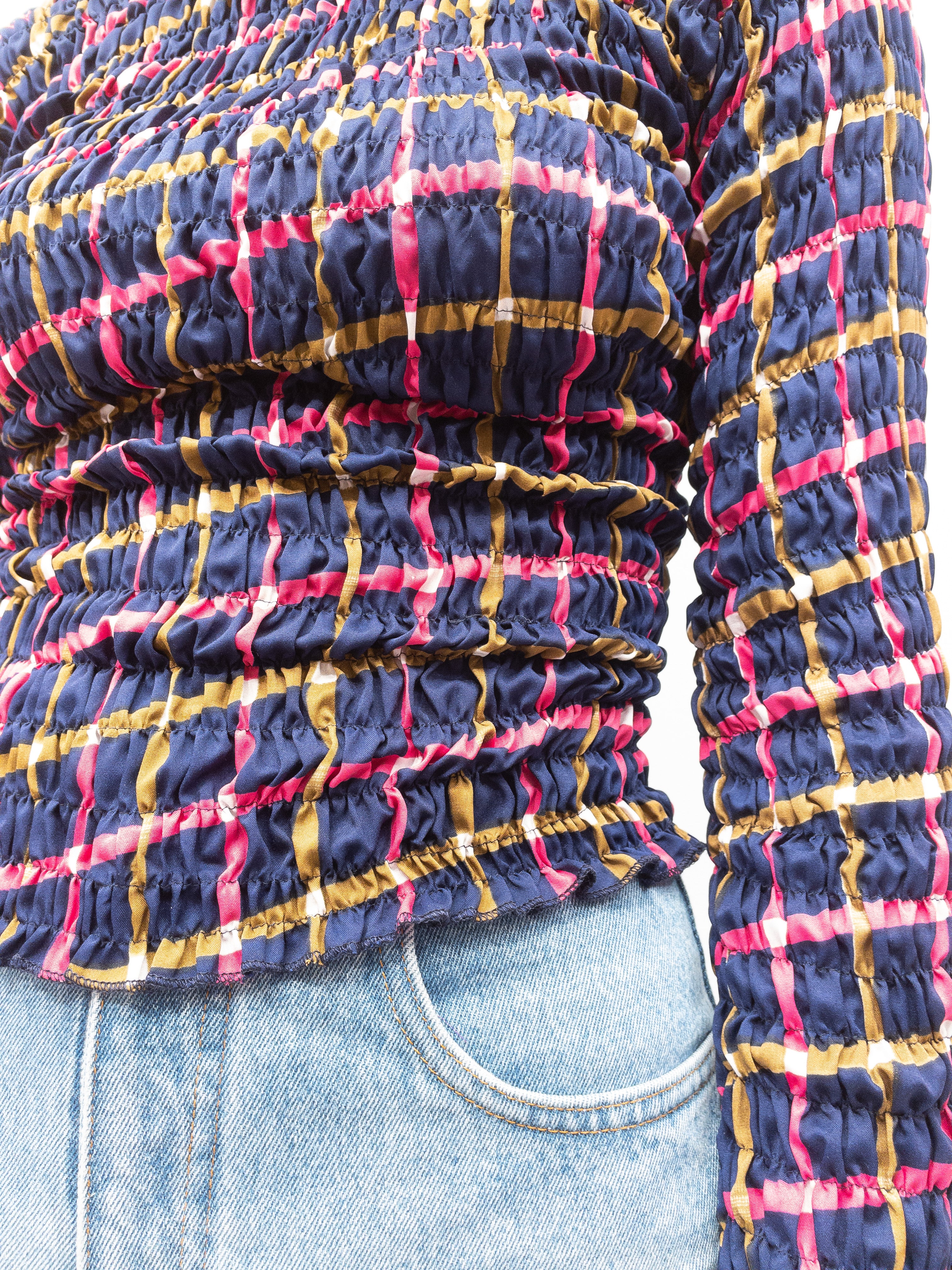 Smock Top Pink/Mørkeblå - Long Sleeve