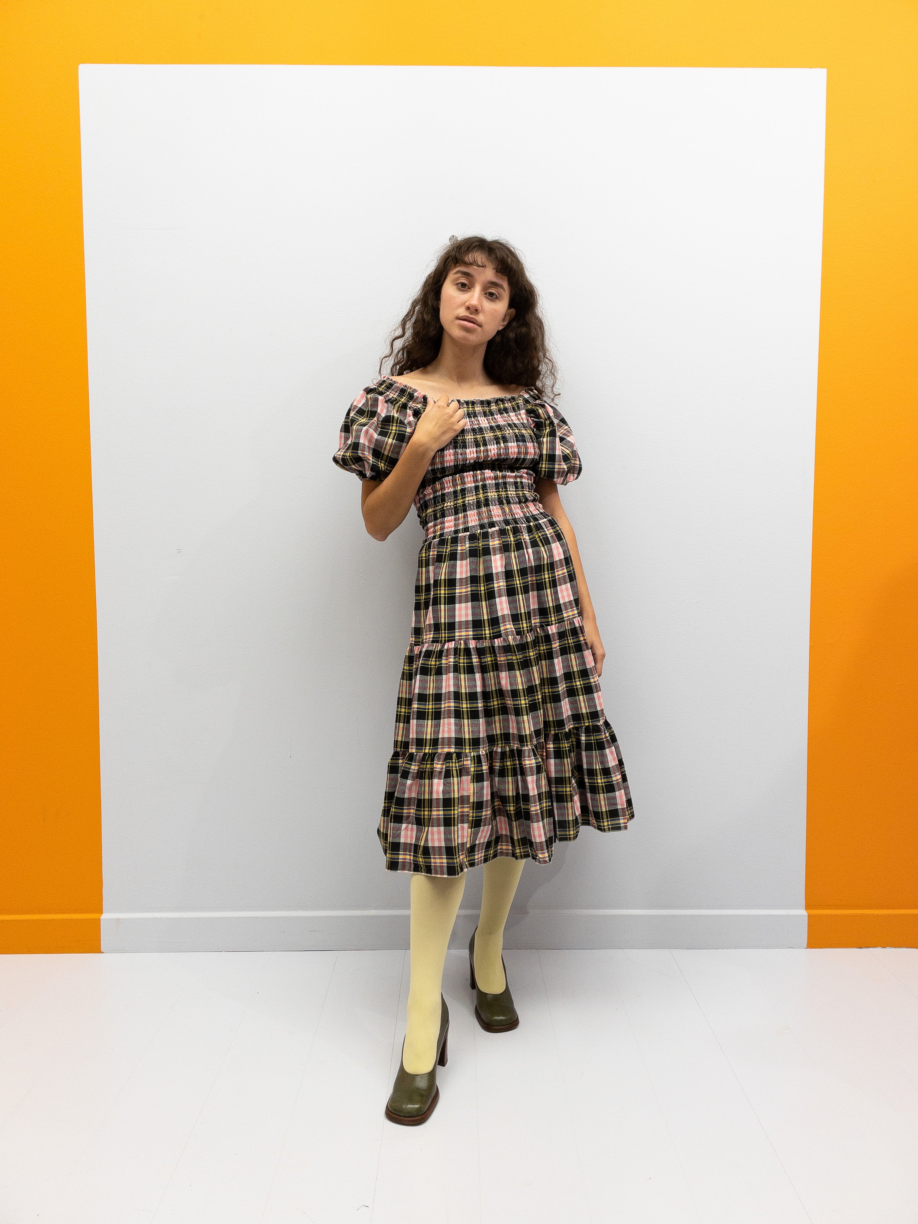 Off Shoulder Smock Dress Short - Lyserød/Gule Tern