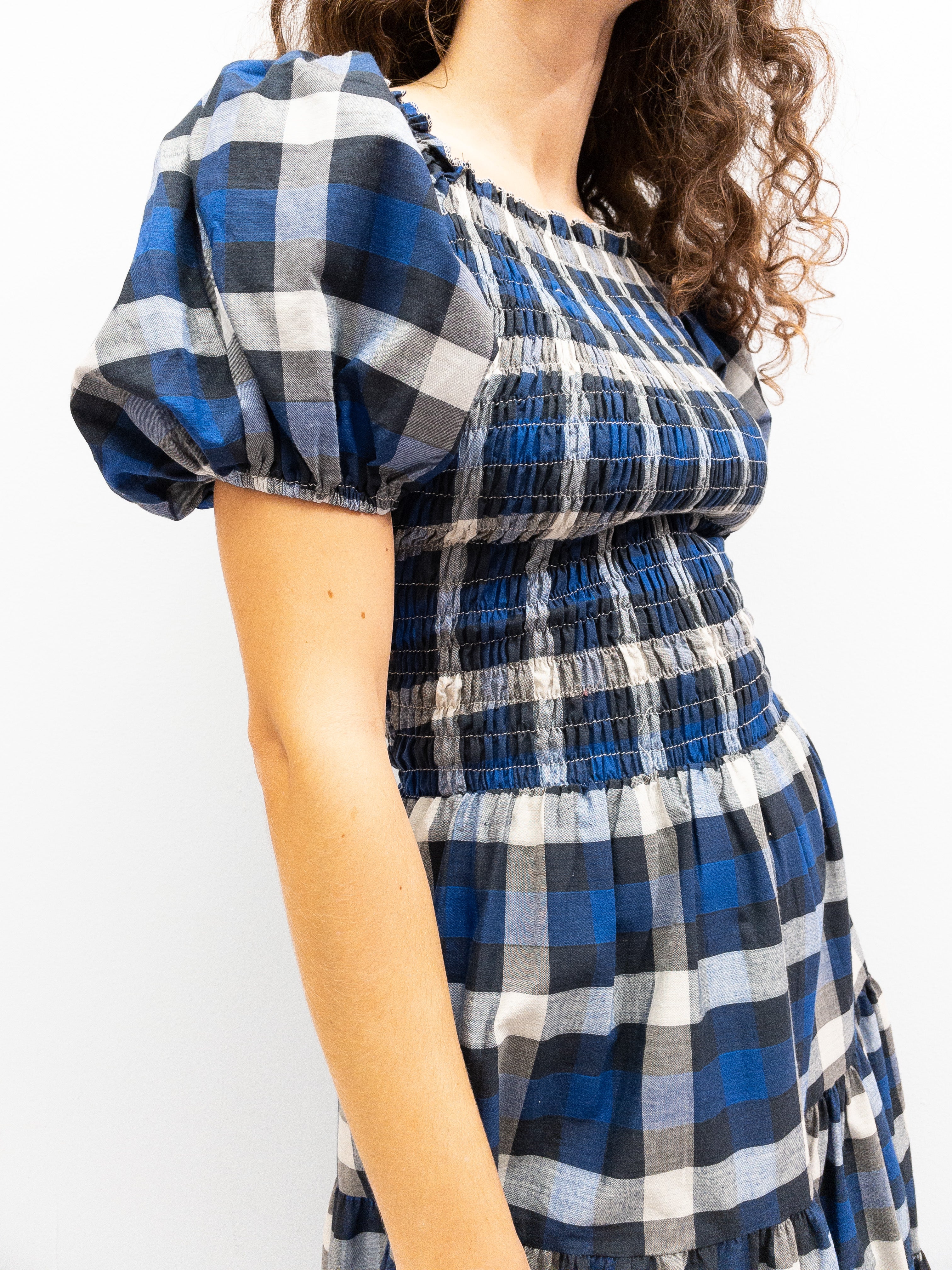 Off Shoulder Smock Dress Short - Mørkeblå Tern