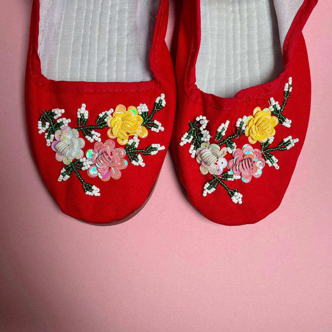 Cotton Sequin Mary Jane - Red