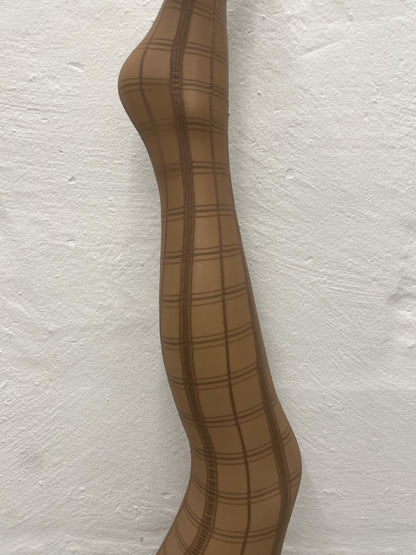 Sheer Tartan Tights - Brown