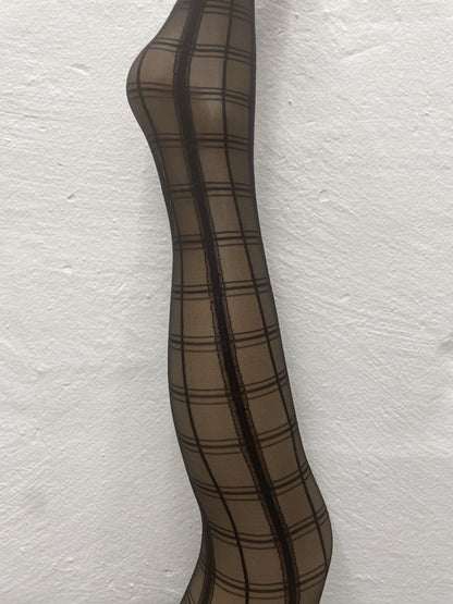 Sheer Tartan Tights - Black