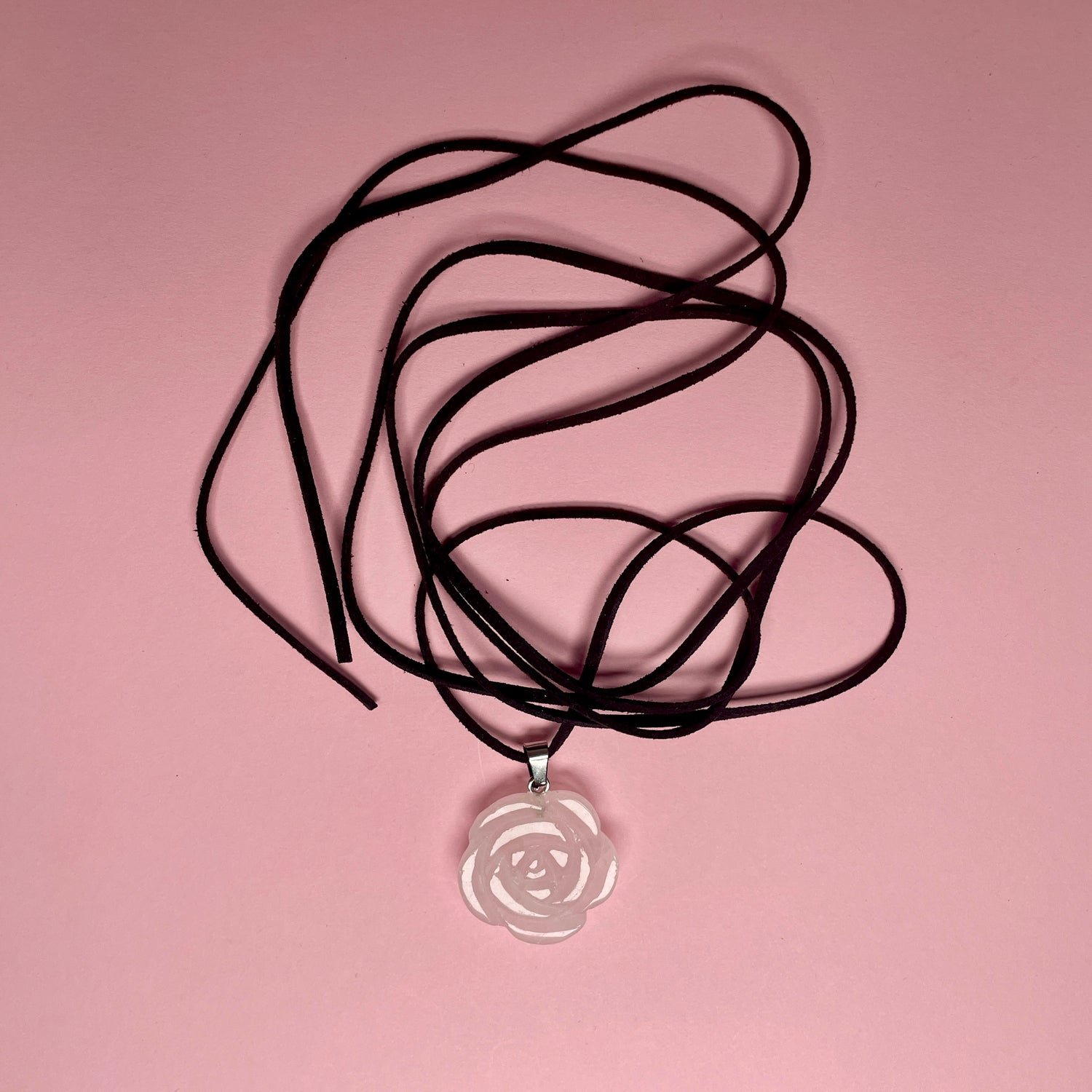 Boho Stone Rose Pendant - Light Pink