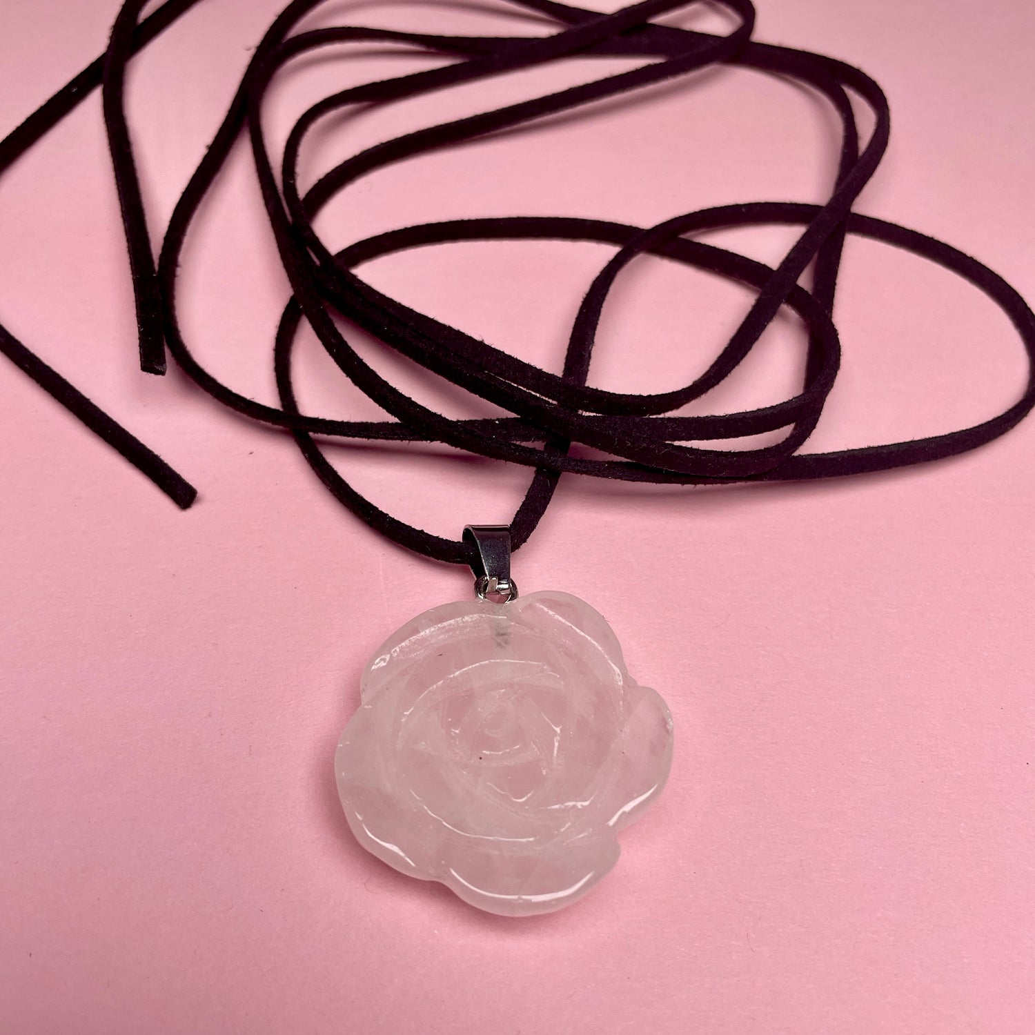 Boho Stone Rose Pendant - Light Pink