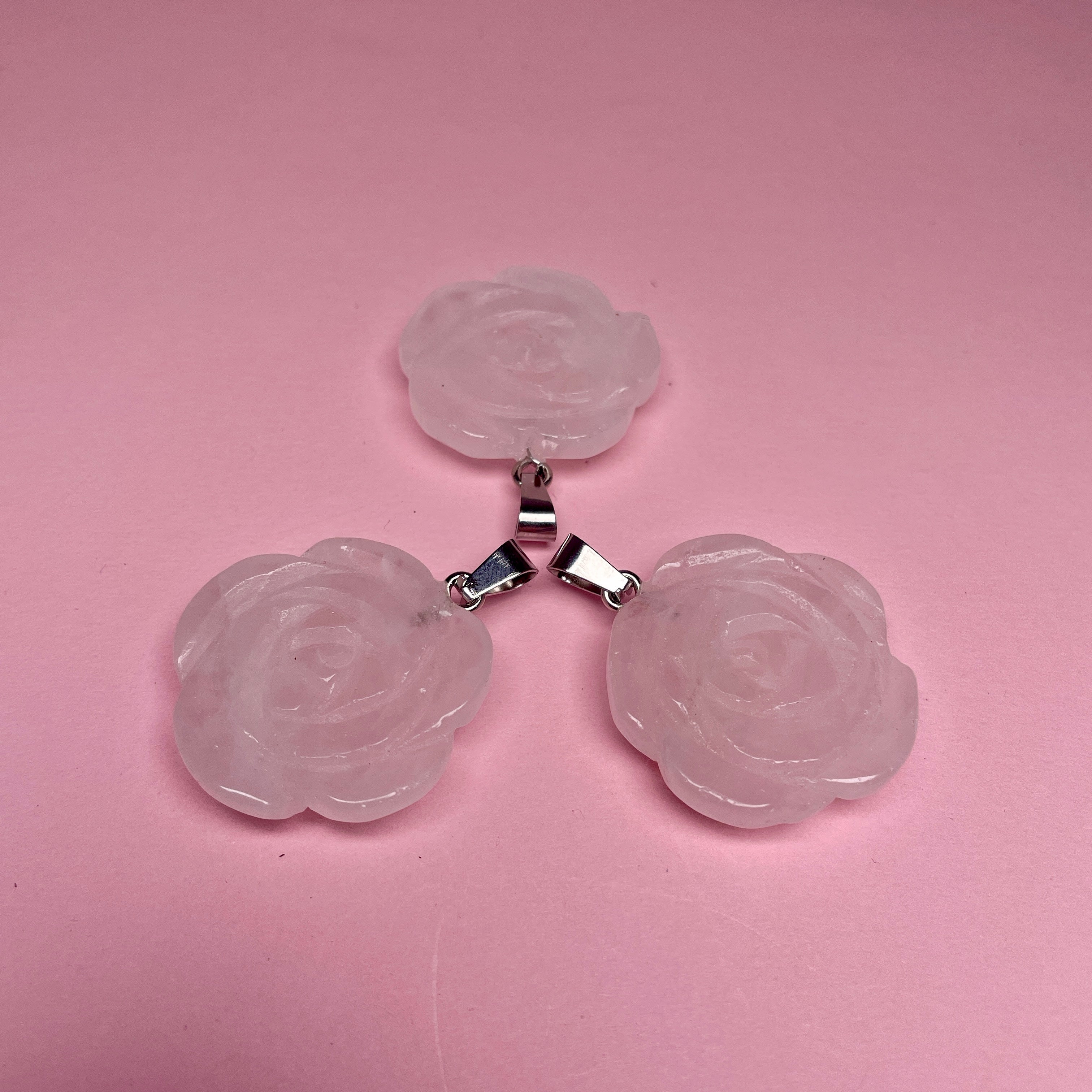 Boho Stone Rose Pendant - Light Pink