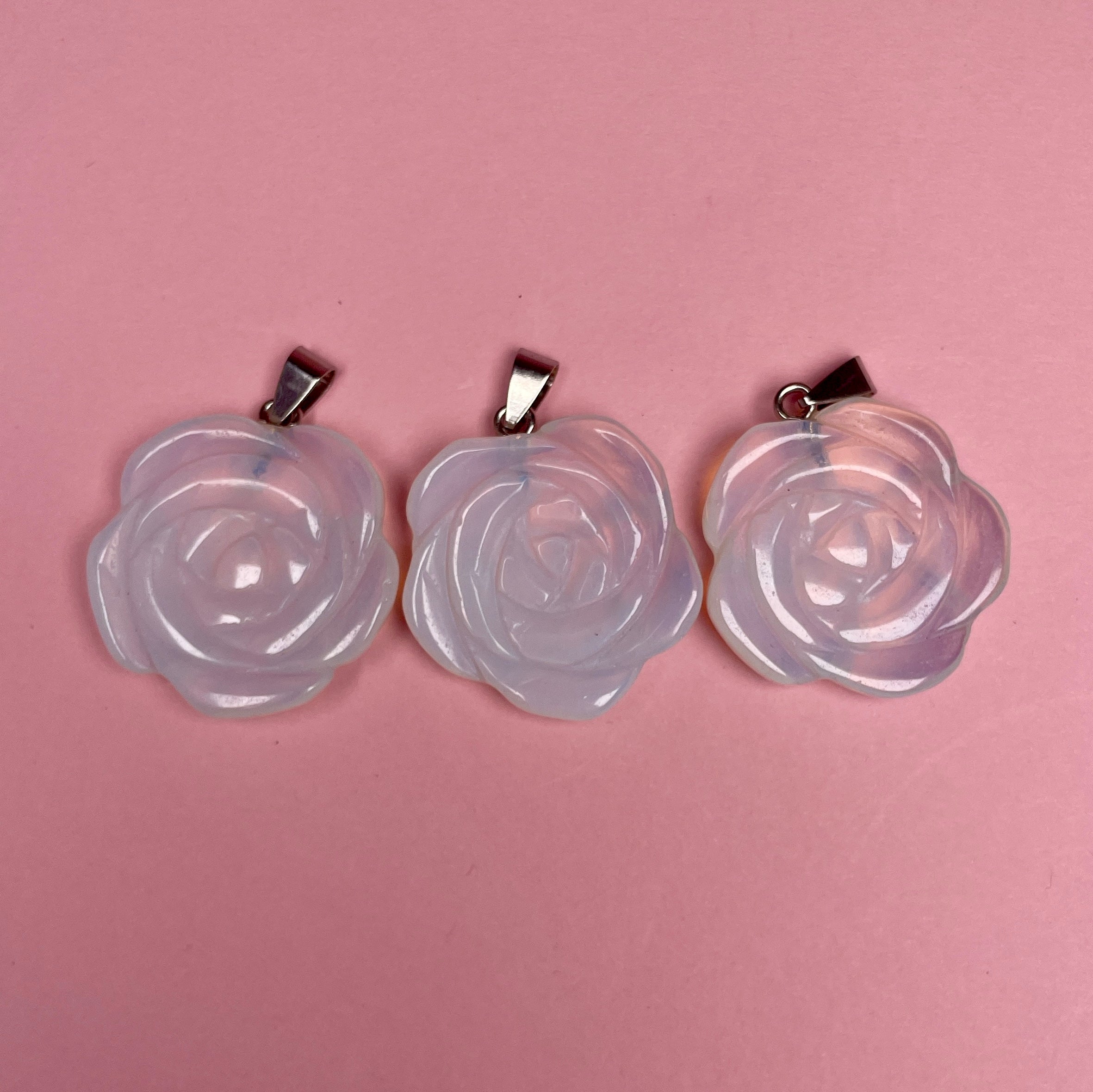 Boho Stone Rose Pendant - White