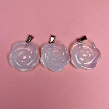 Boho Stone Rose Pendant - White