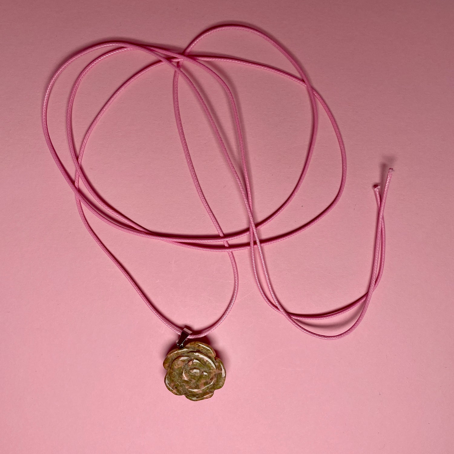 Boho Stone Rose Pendant - Green/Pink Marble