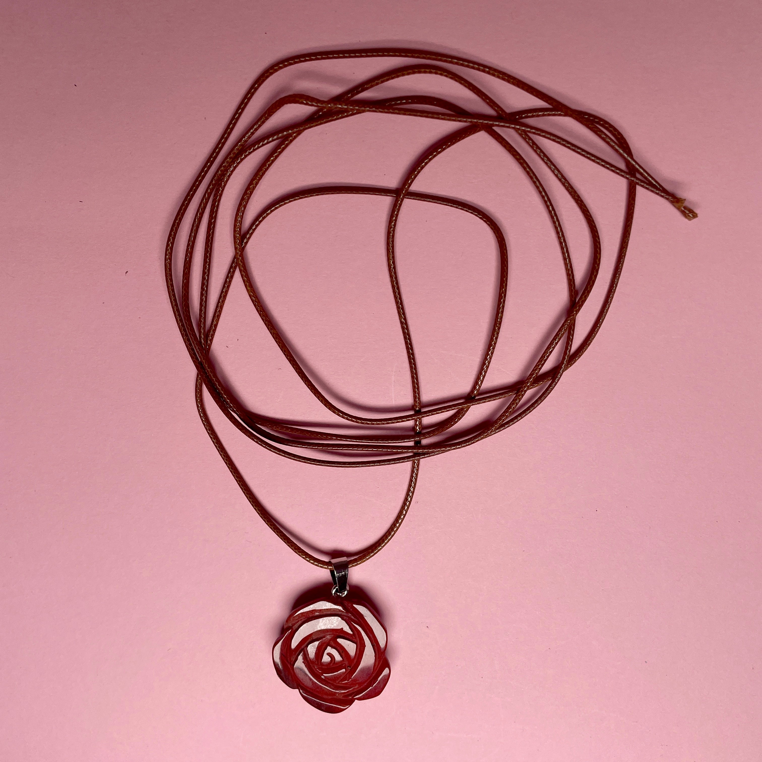 Boho Stone Rose Pendant - Red
