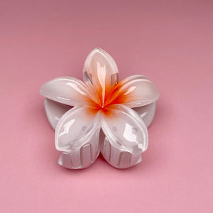 Small Hawaiian Flower Hairclip - White/Orange Ombré