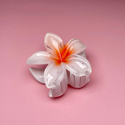 Small Hawaiian Flower Hairclip - White/Orange Ombré
