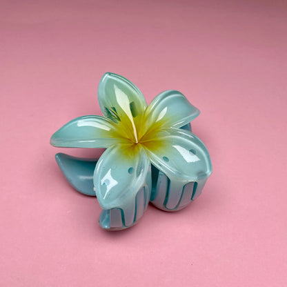 Small Hawaiian Flower Hairclip - Blue/Yellow Ombré