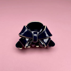 Small Bow Hairclip - Navy/White