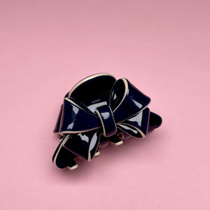 Small Bow Hairclip - Navy/White