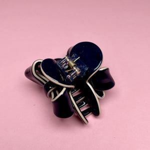 Small Bow Hairclip - Navy/White