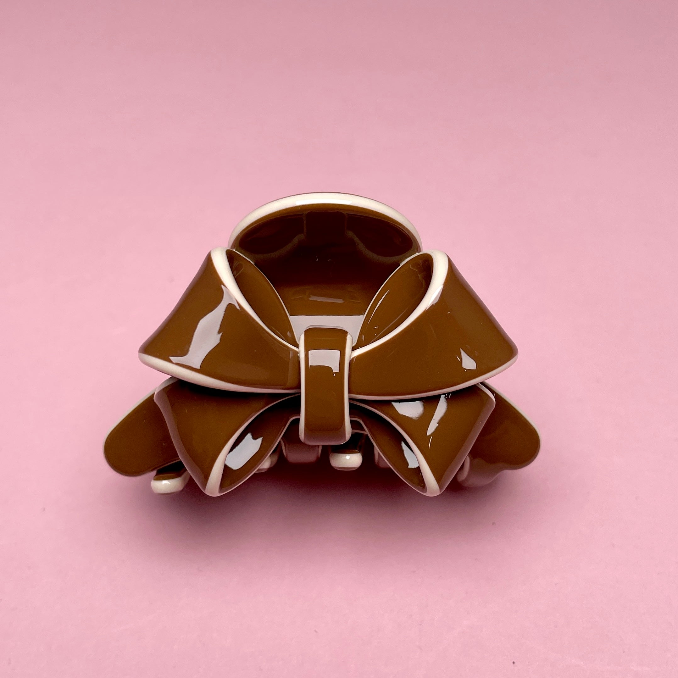 Small Bow Hairclip - Brown/White