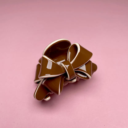 Small Bow Hairclip - Brown/White