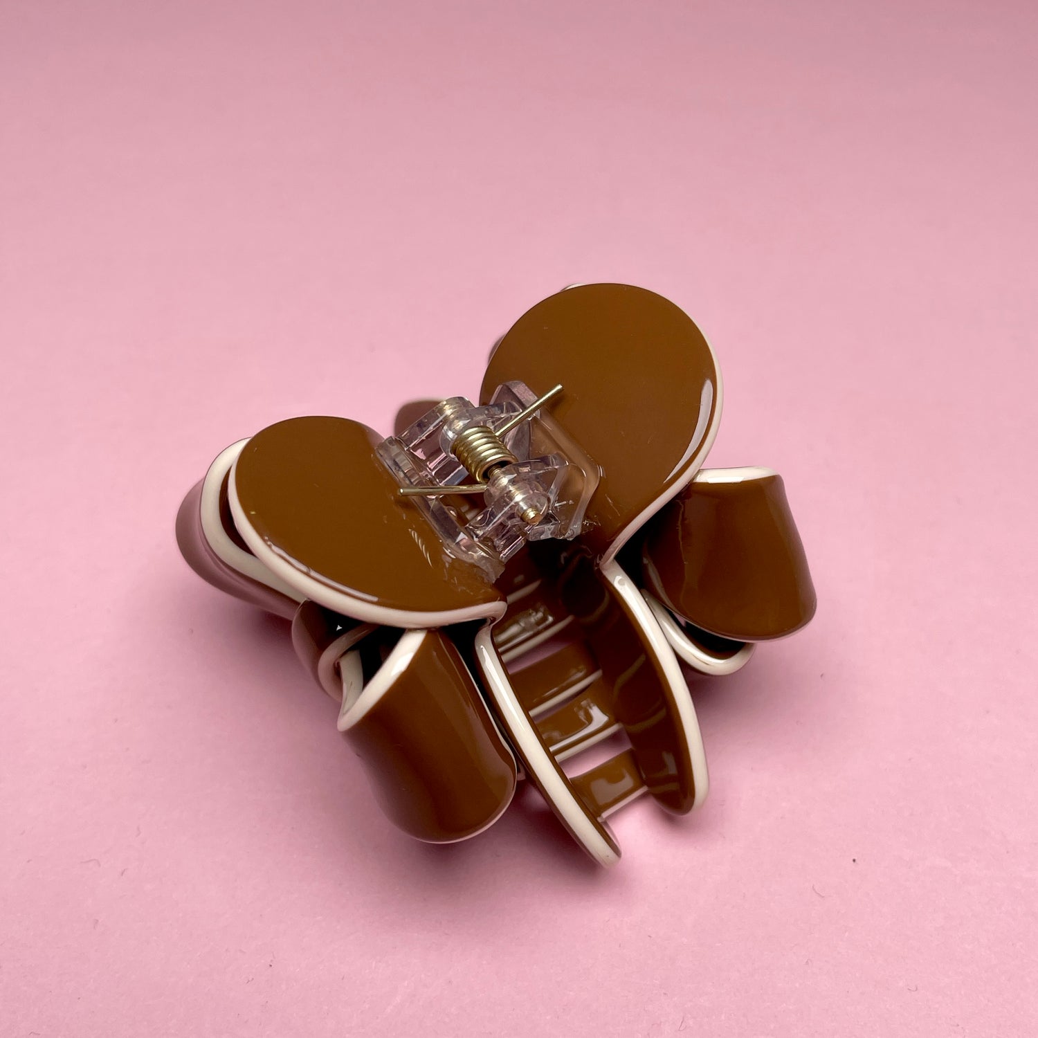 Small Bow Hairclip - Brown/White