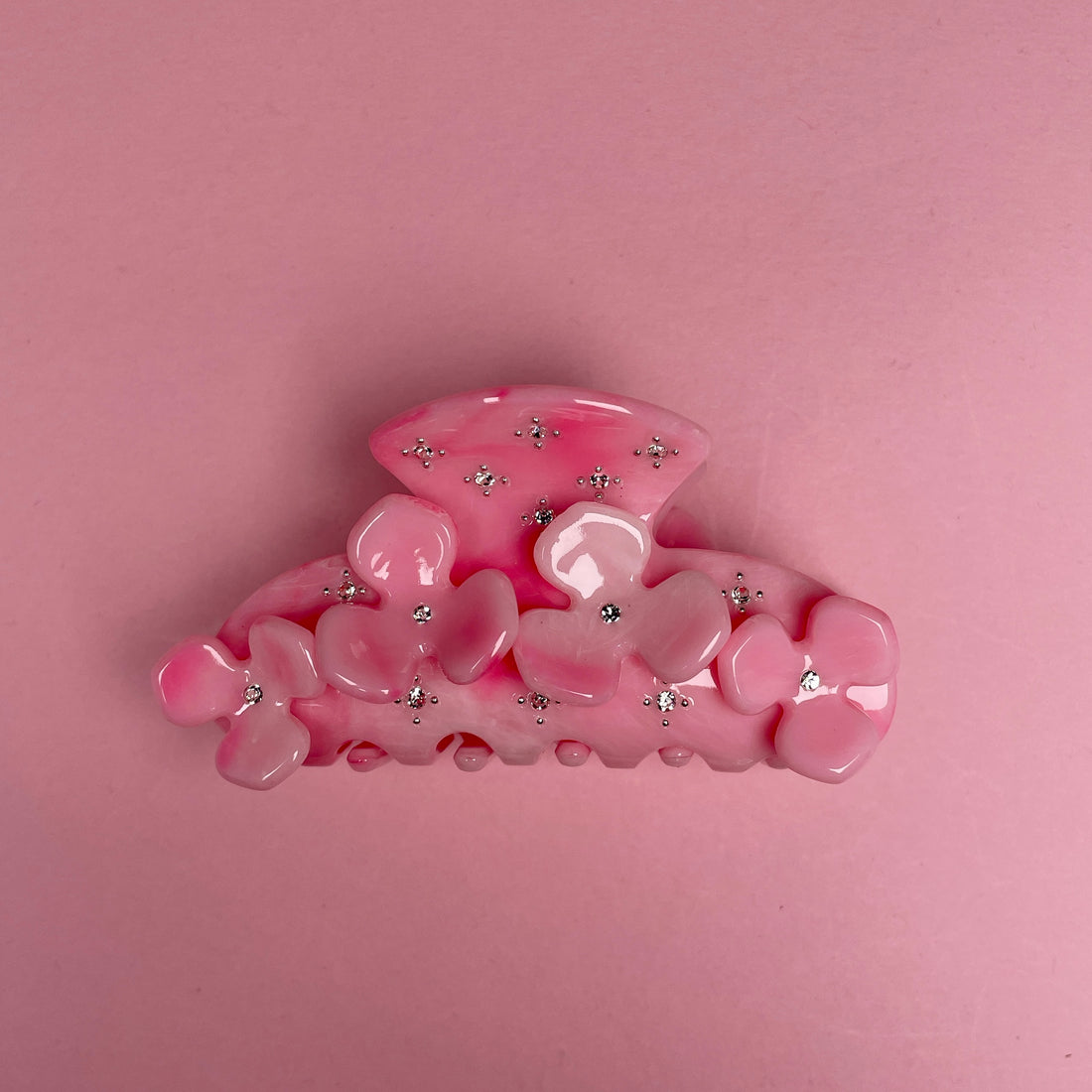 Flower Rhinestone Hairclip - Pink Marble
