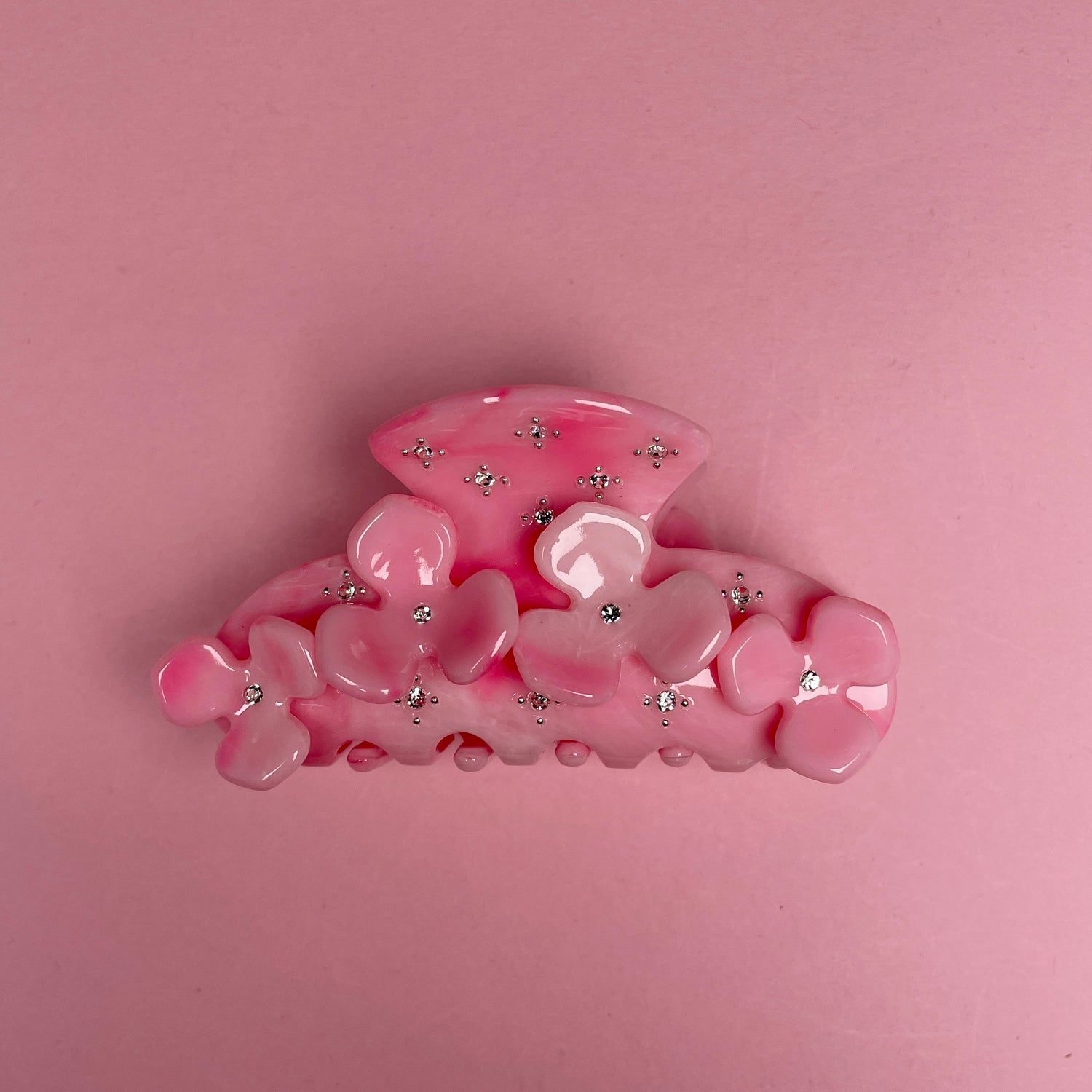Flower Rhinestone Hairclip - Pink Marble
