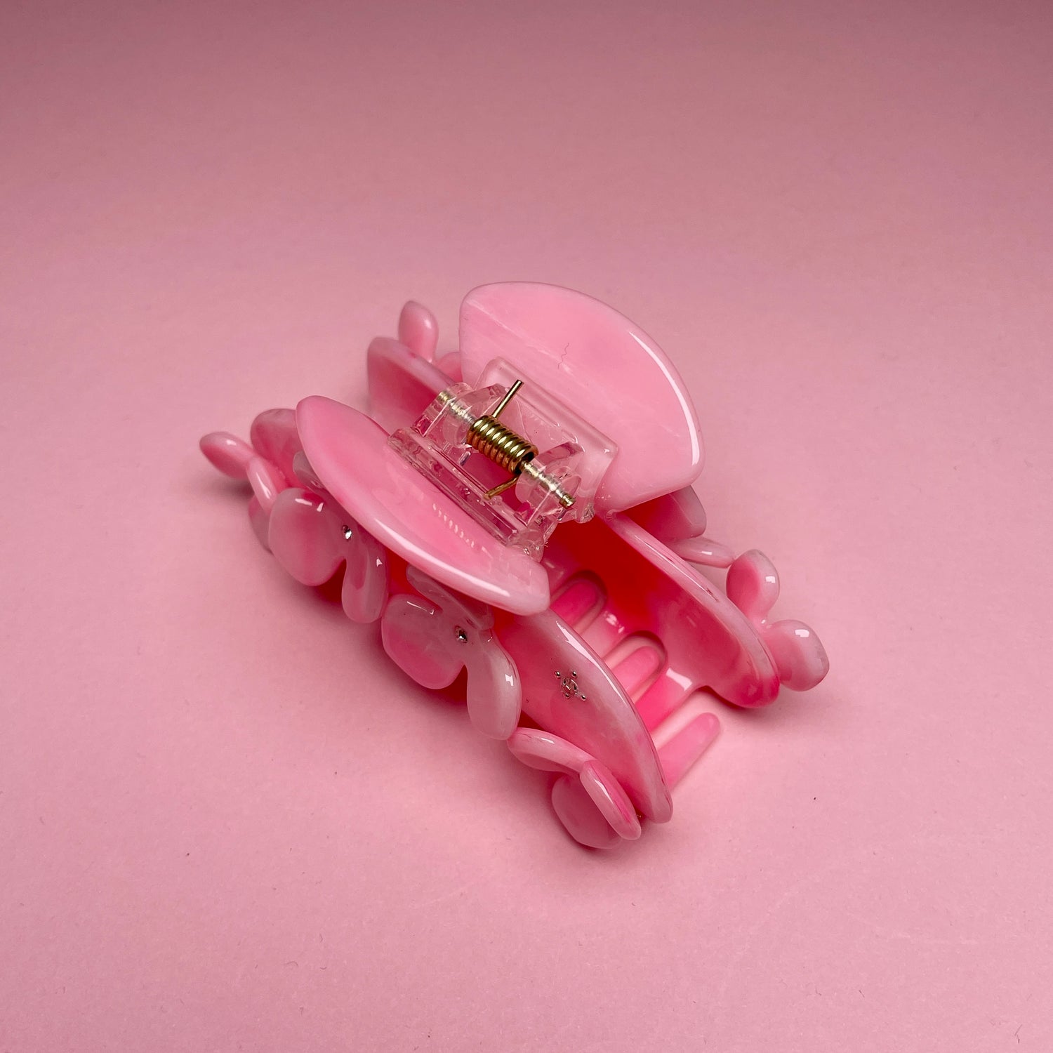Flower Rhinestone Hairclip - Pink Marble