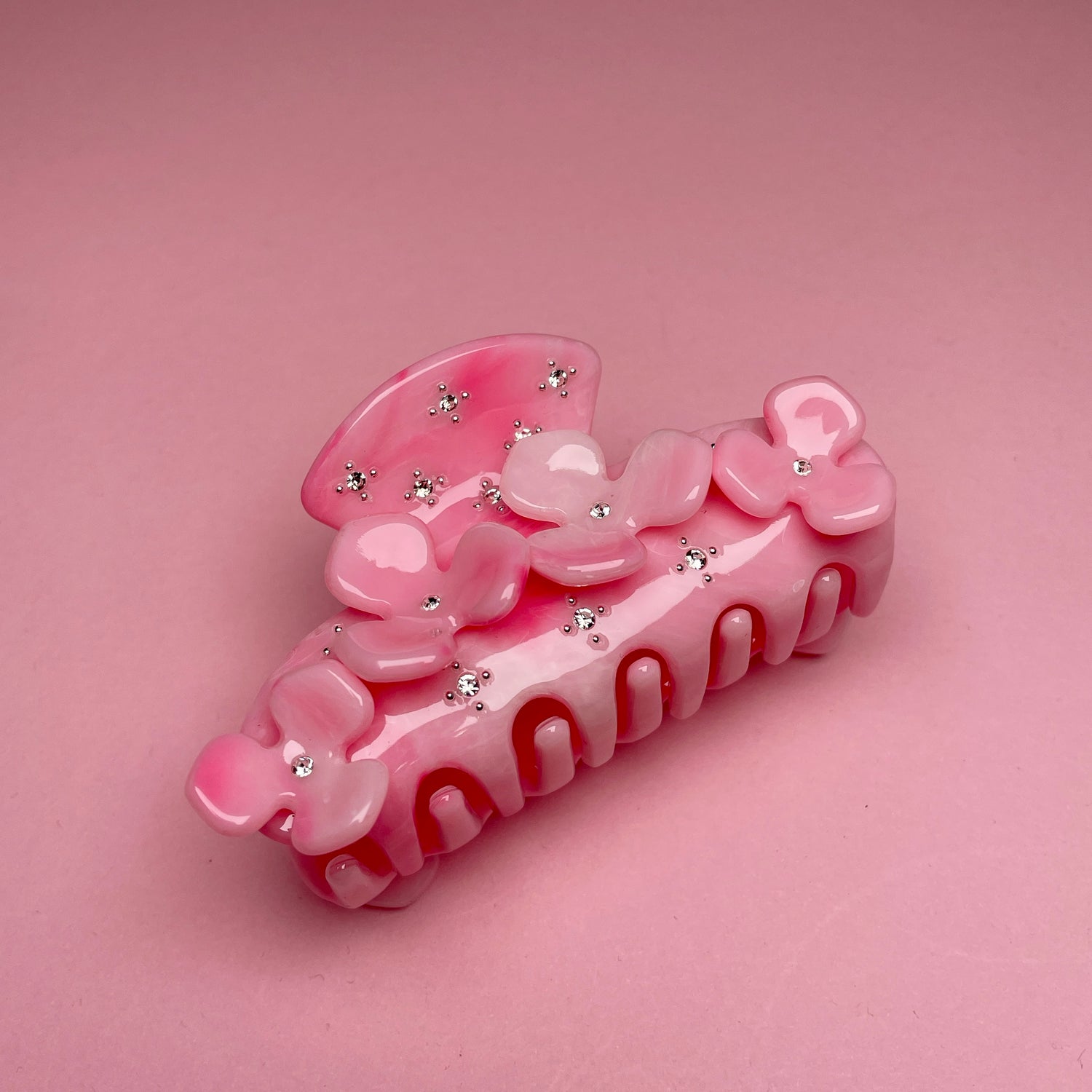 Flower Rhinestone Hairclip - Pink Marble