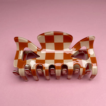 Checkerboard Hairclip - Brown/White