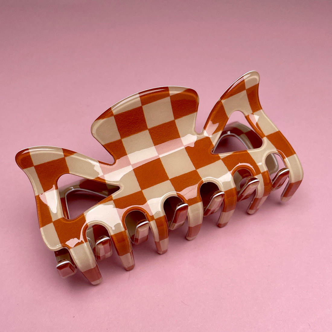 Checkerboard Hairclip - Brown/White