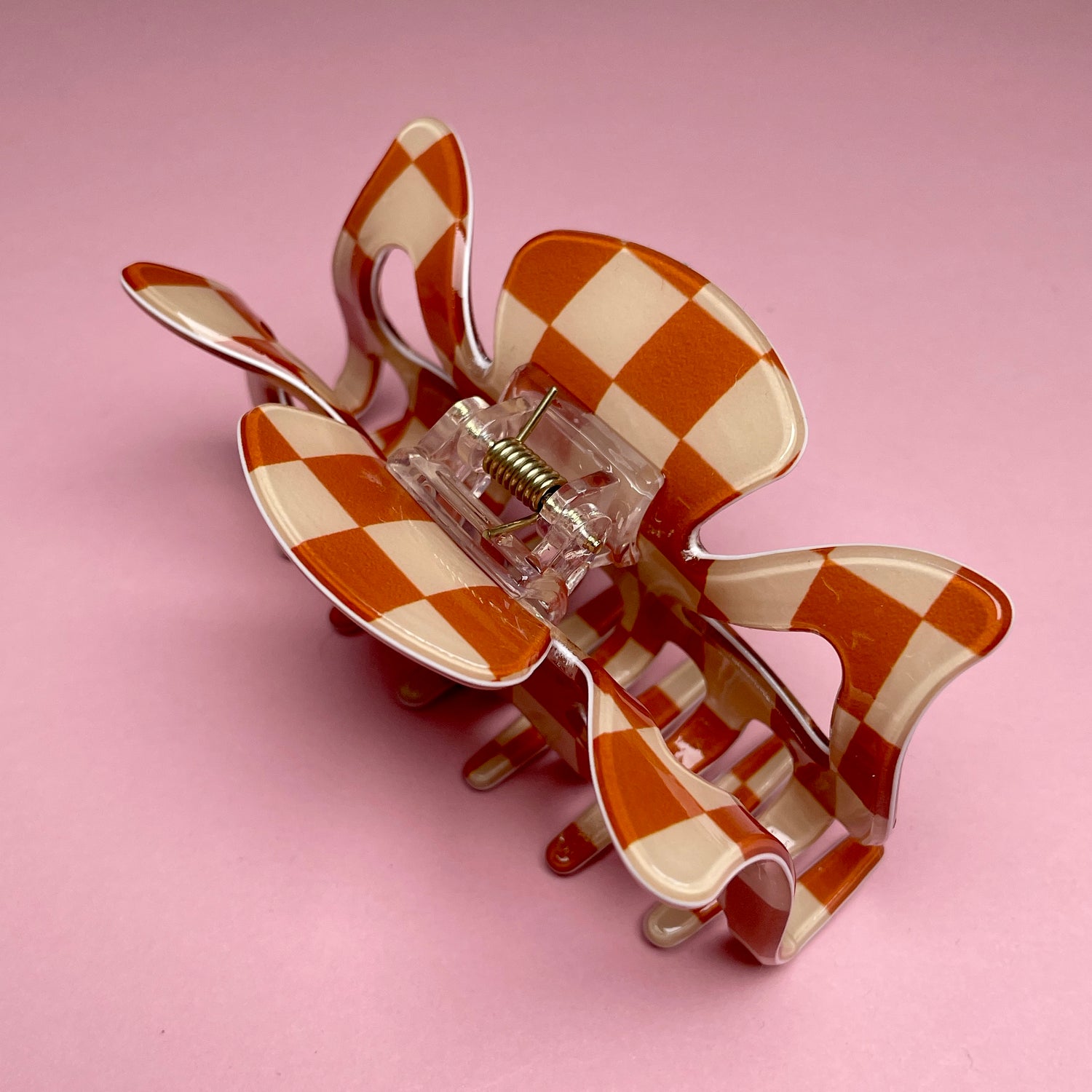 Checkerboard Hairclip - Brown/White