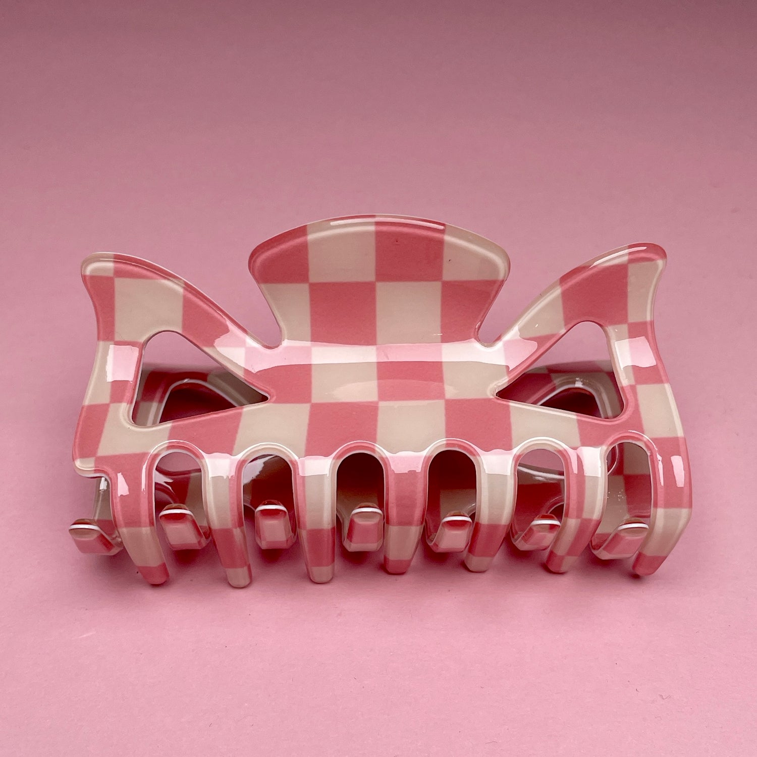 Checkerboard Hairclip - Pink/White
