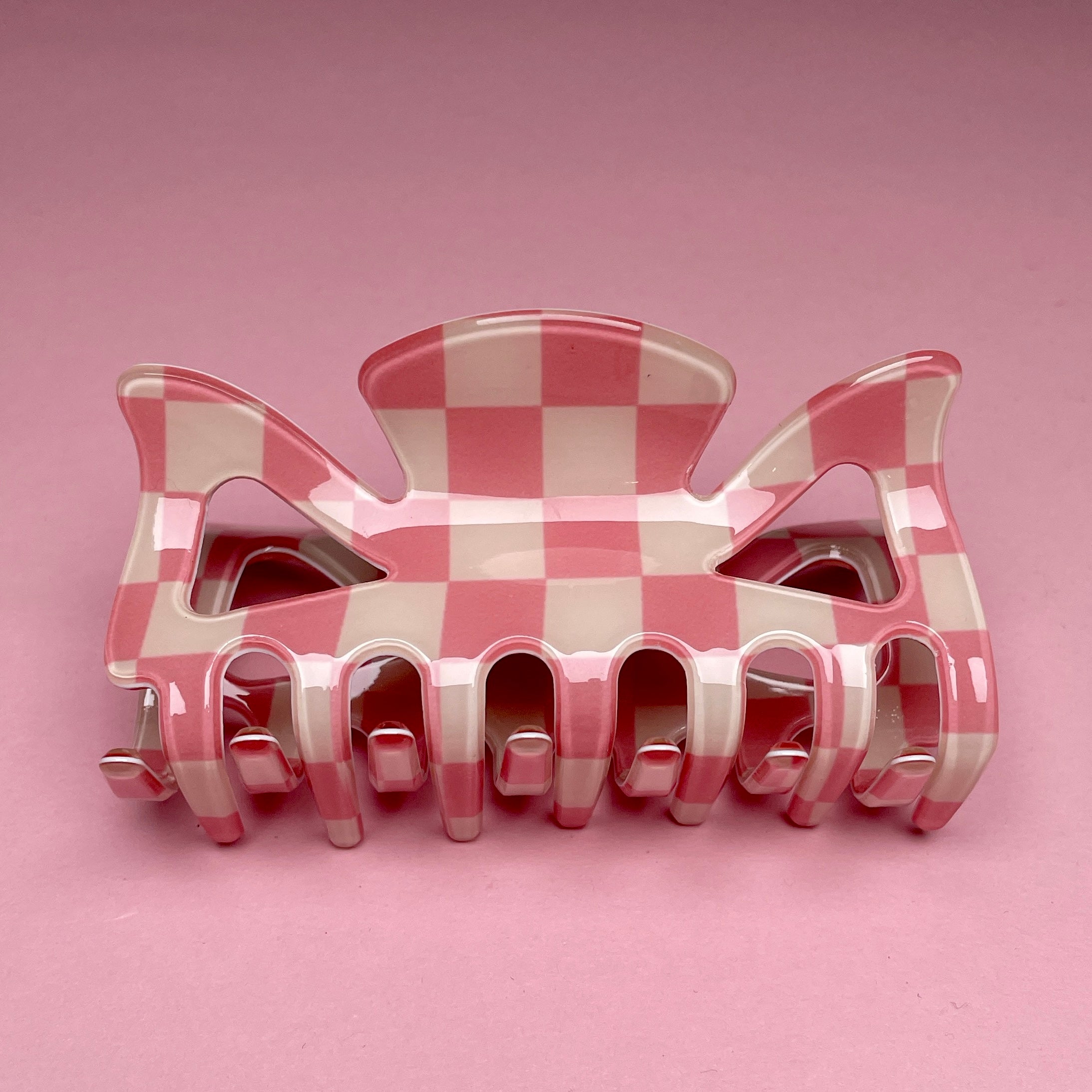 Checkerboard Hairclip - Pink/White