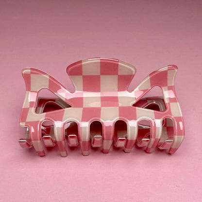 Checkerboard Hairclip - Pink/White