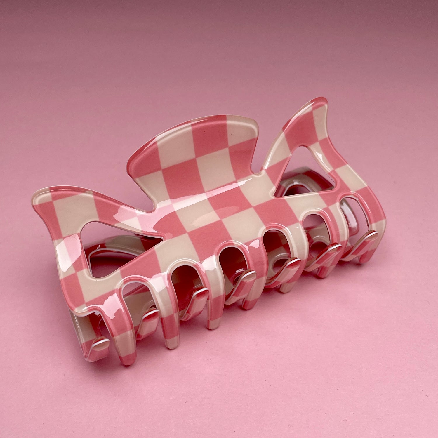 Checkerboard Hairclip - Pink/White