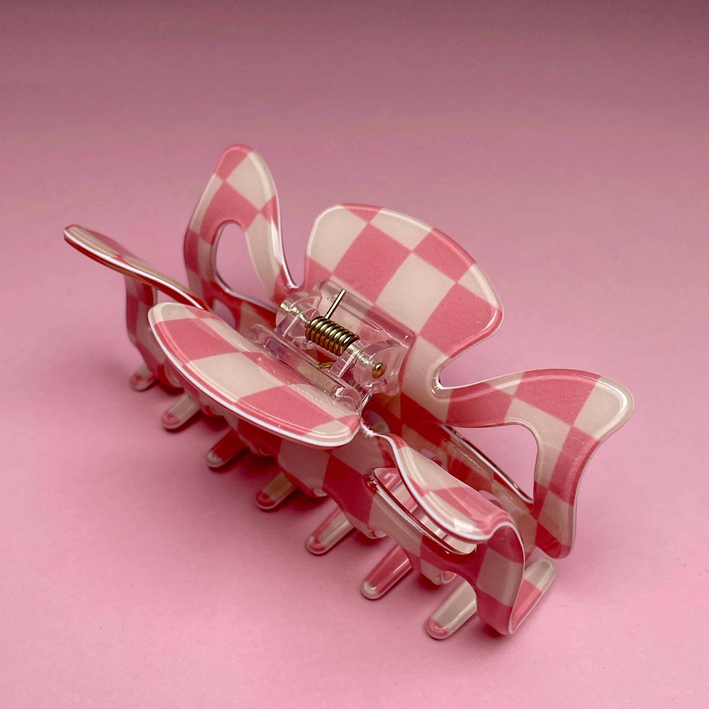Checkerboard Hairclip - Pink/White