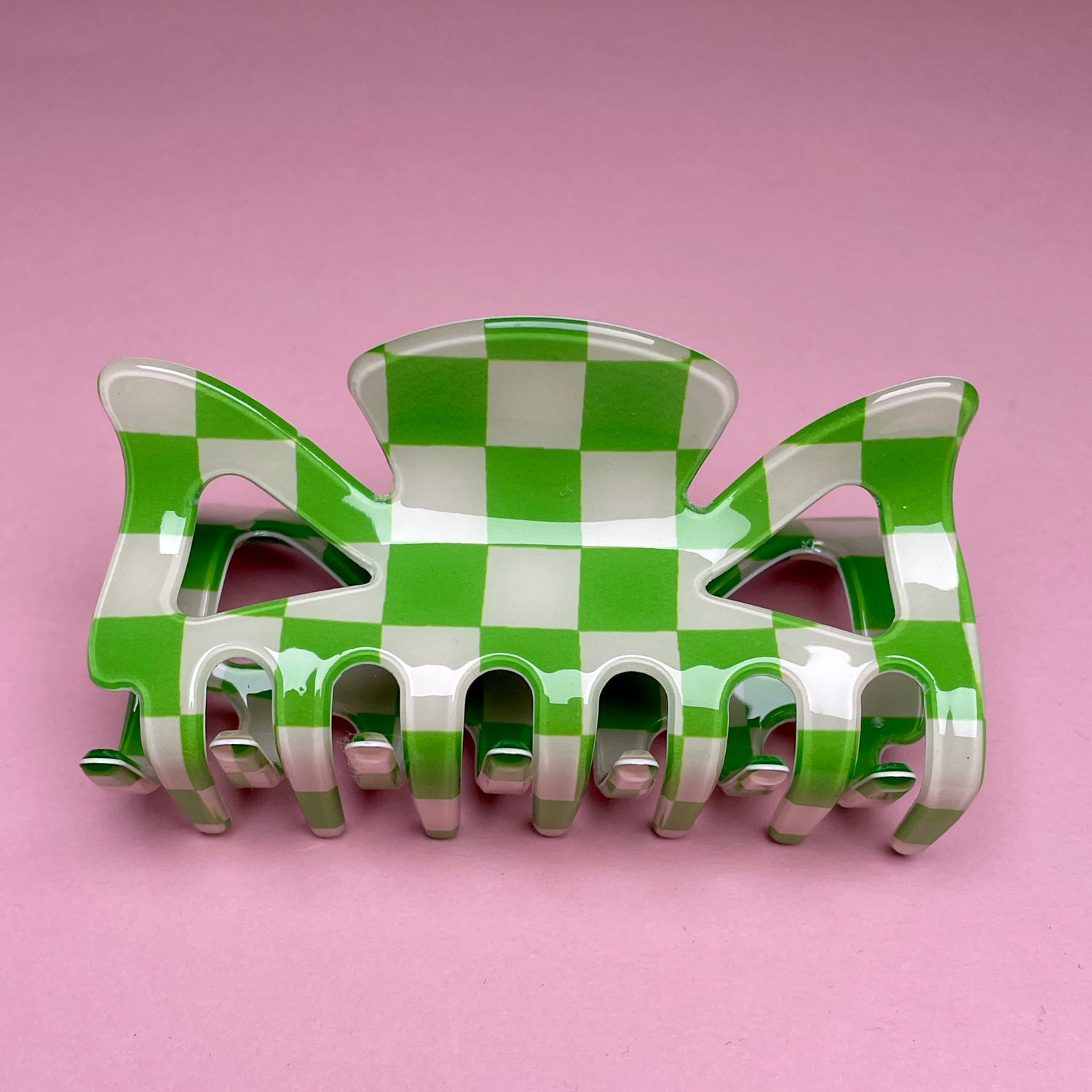 Checkerboard Hairclip - Green/White