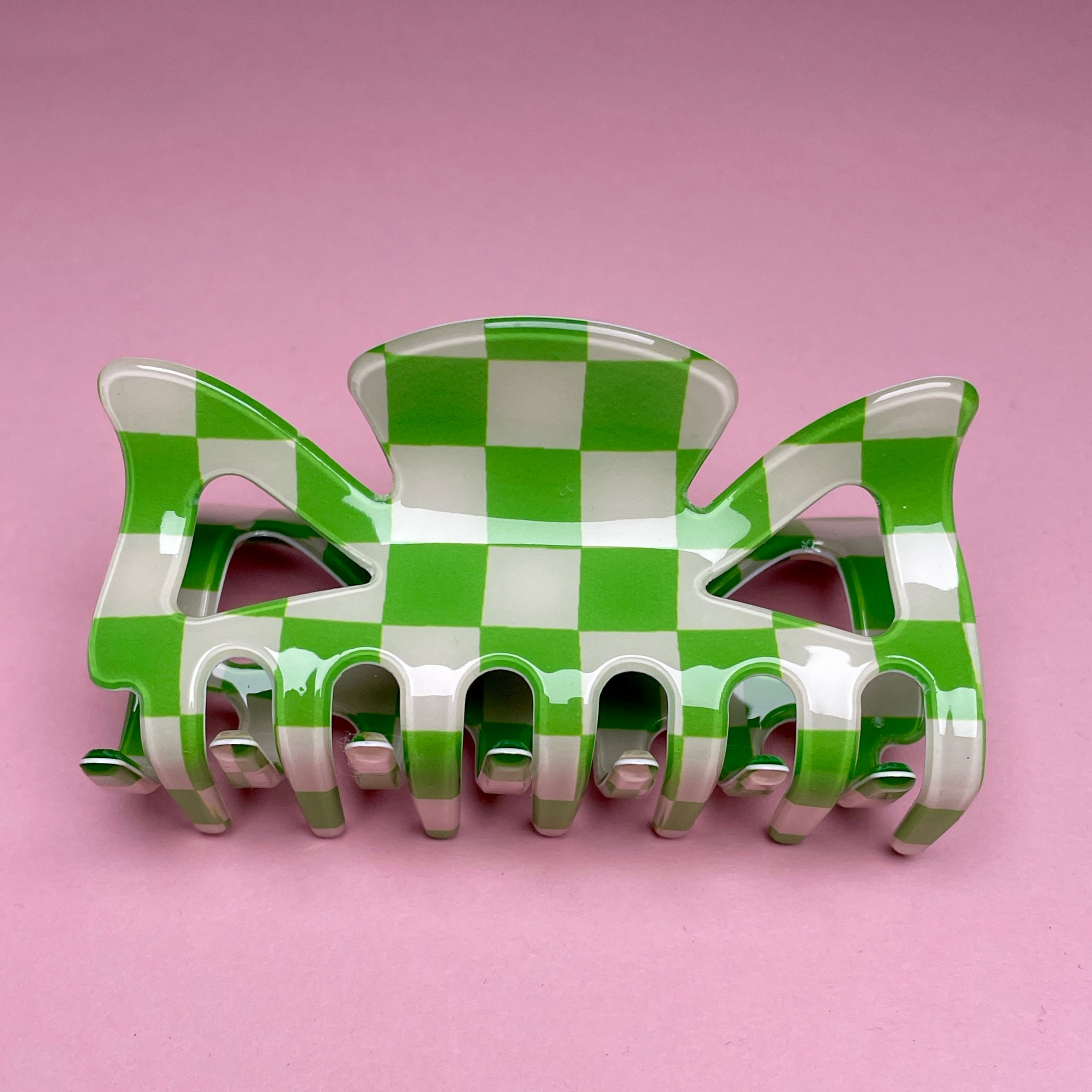 Checkerboard Hairclip - Green/White
