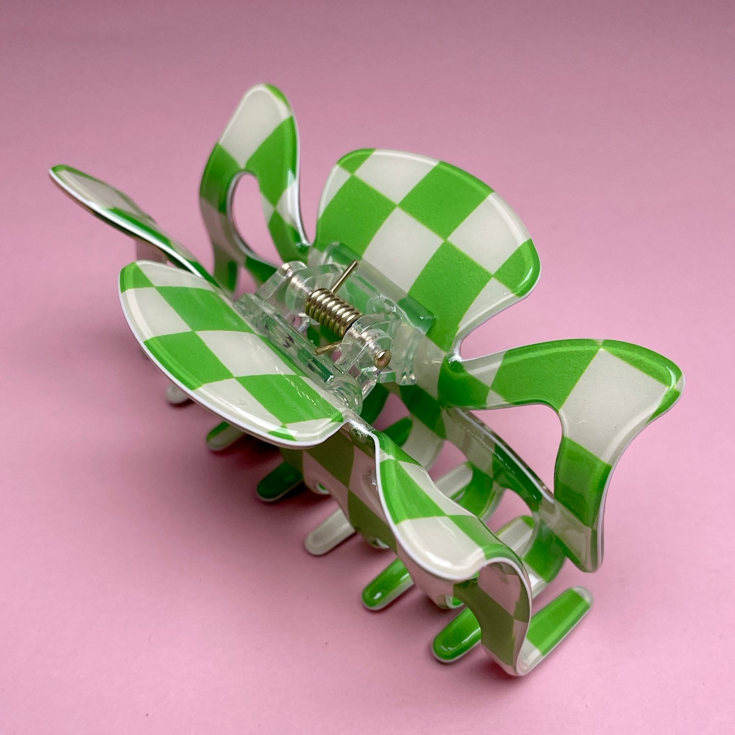 Checkerboard Hairclip - Green/White
