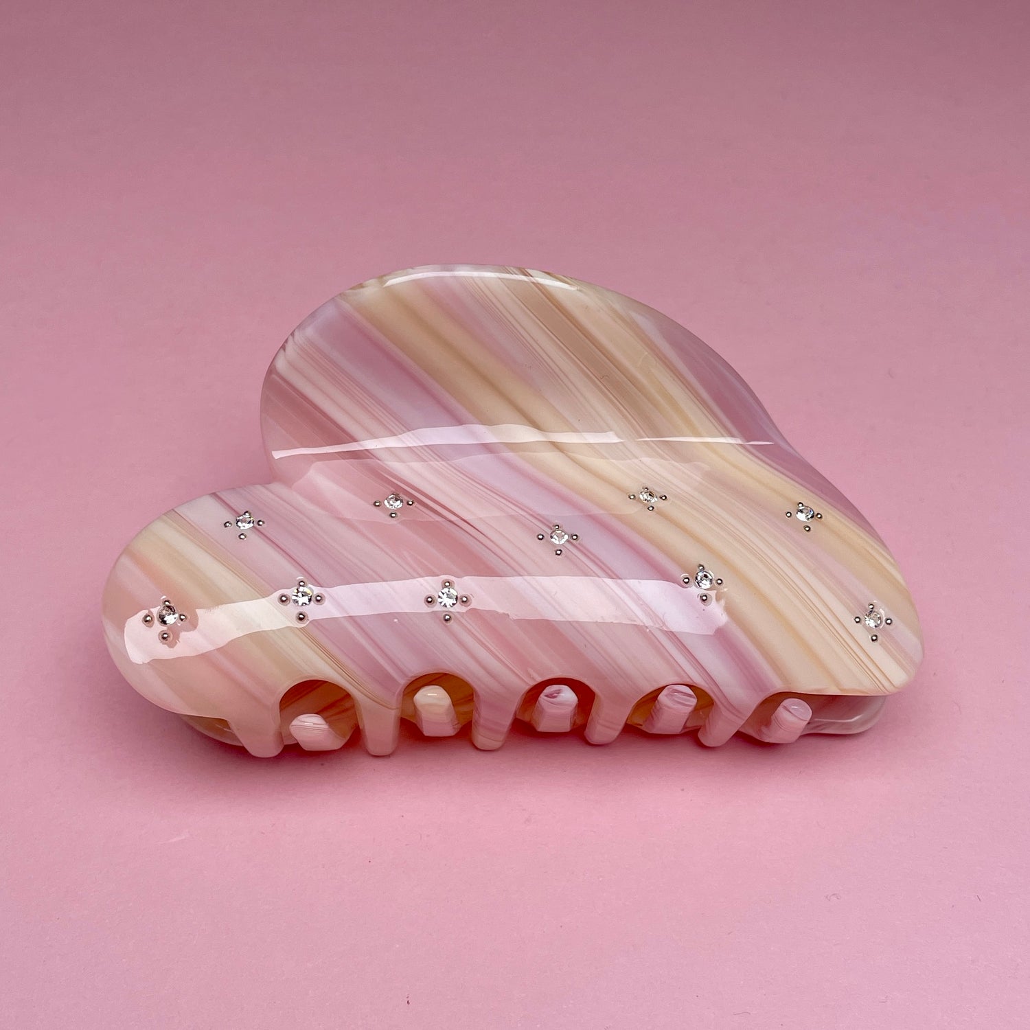 Rhinestone Dot Hairclip - Pink/Yellow Striped