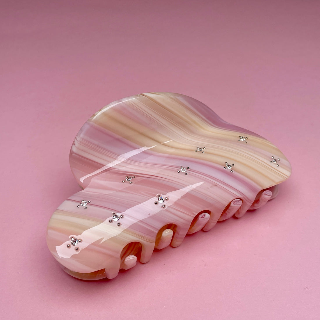 Rhinestone Dot Hairclip - Pink/Yellow Striped