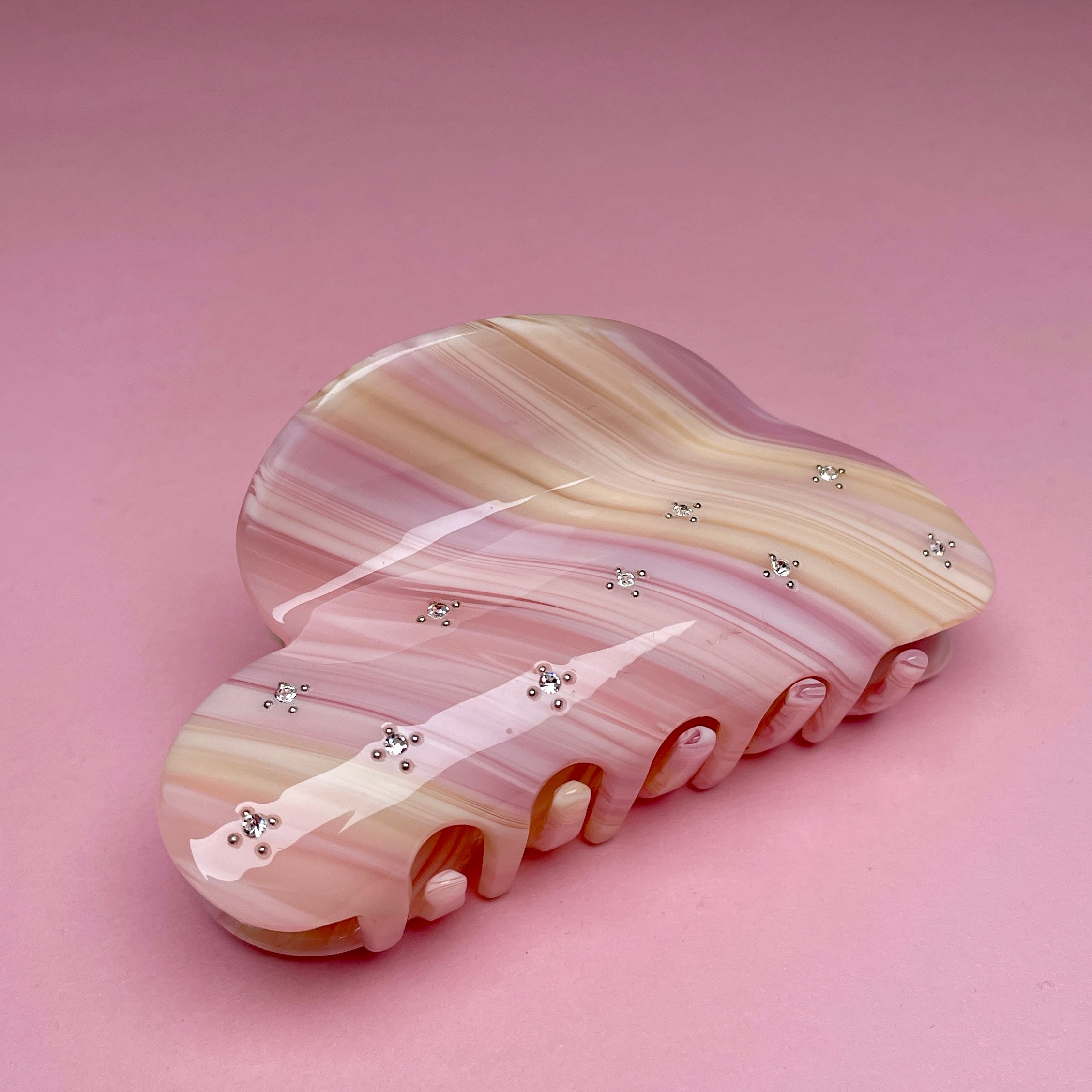 Rhinestone Dot Hairclip - Pink/Yellow Striped