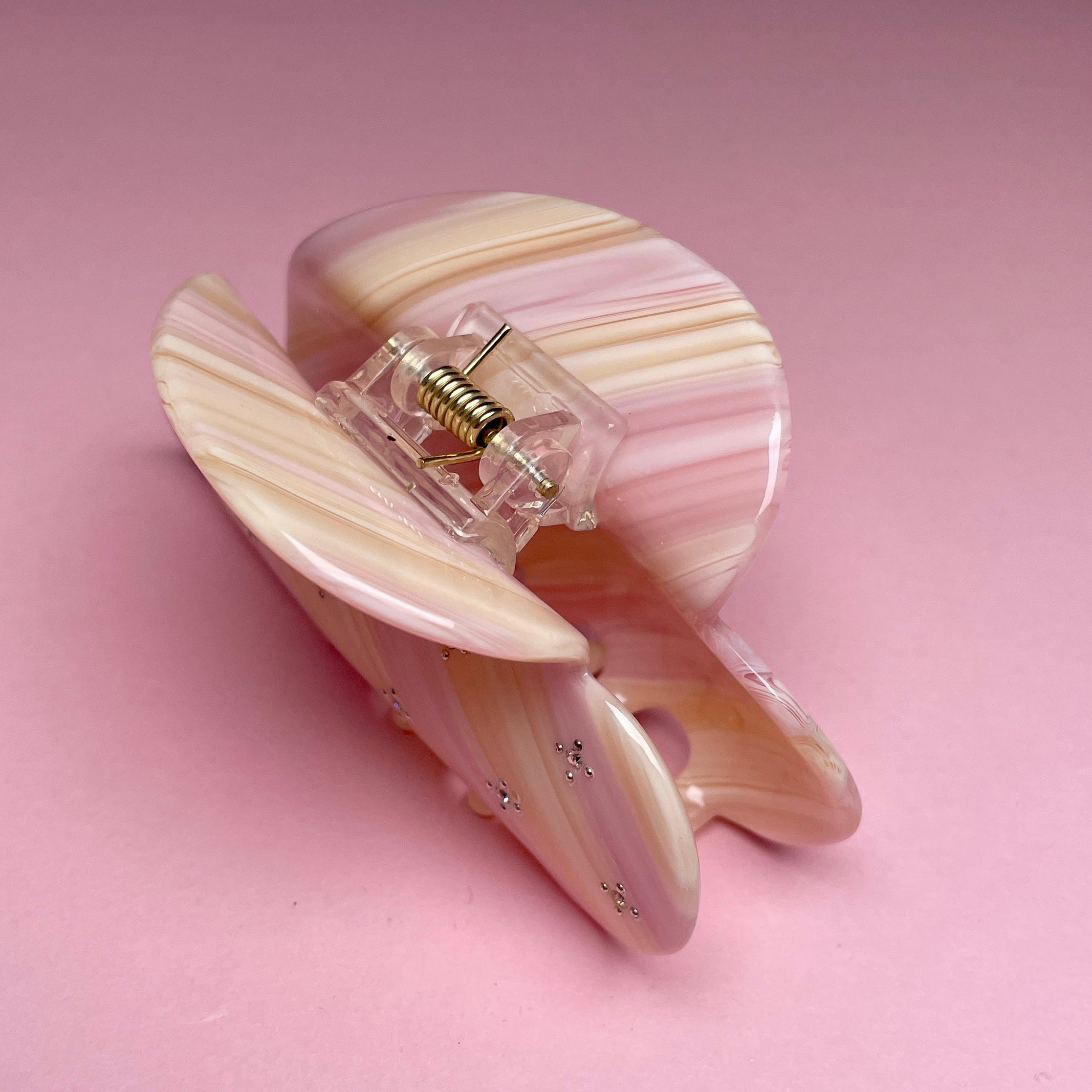 Rhinestone Dot Hairclip - Pink/Yellow Striped