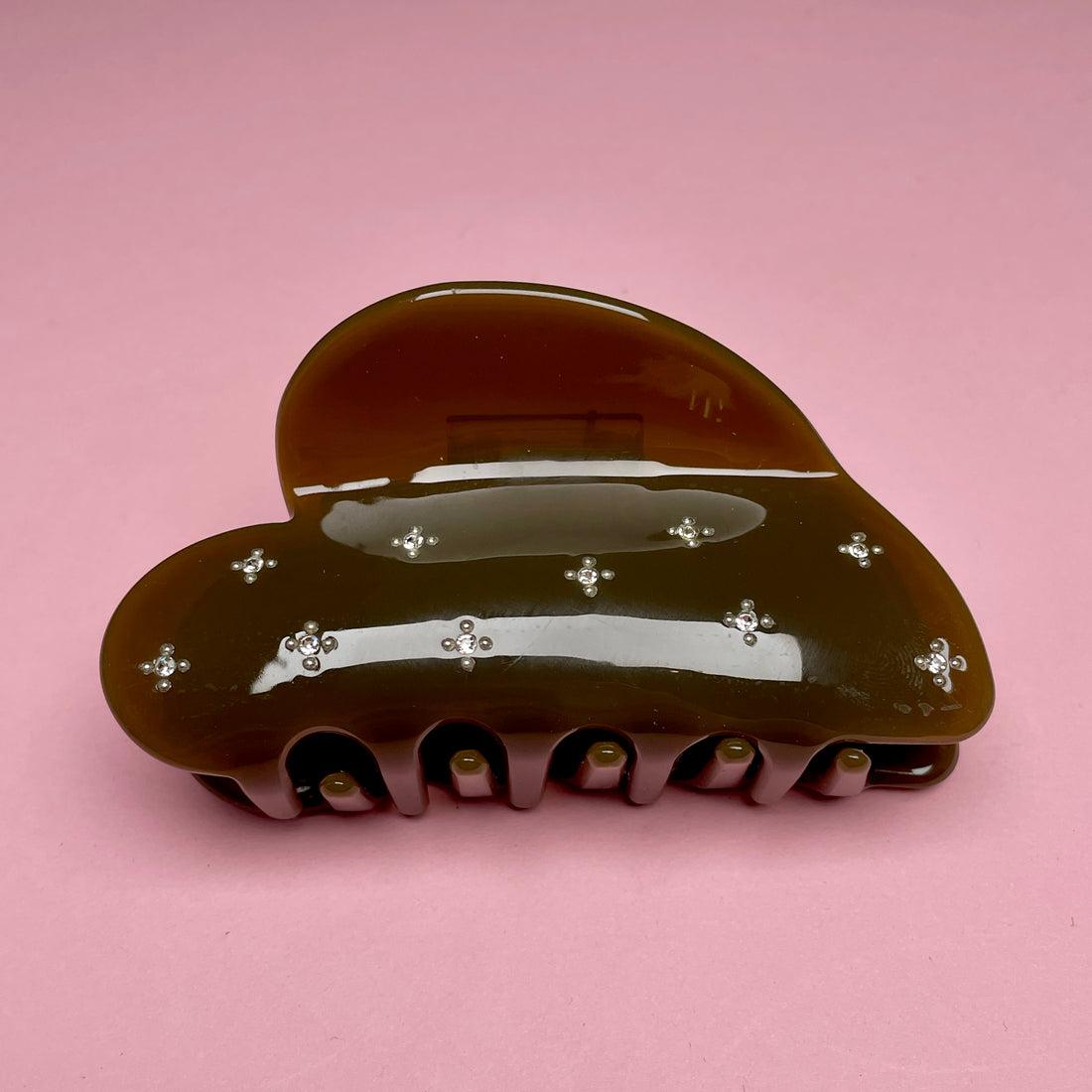 Rhinestone Dot Hairclip - Moss