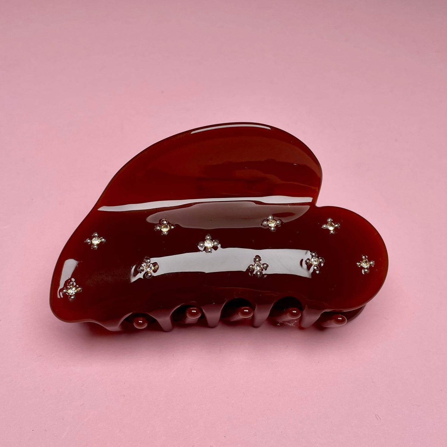Rhinestone Dot Hairclip - Brown